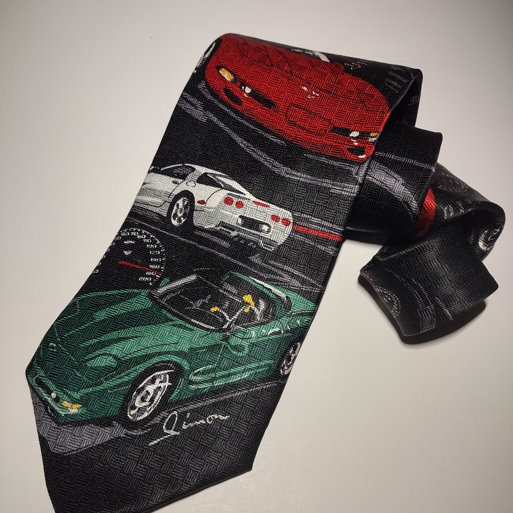 RALPH MARTIN CORVETTE THEMED SILK TIE